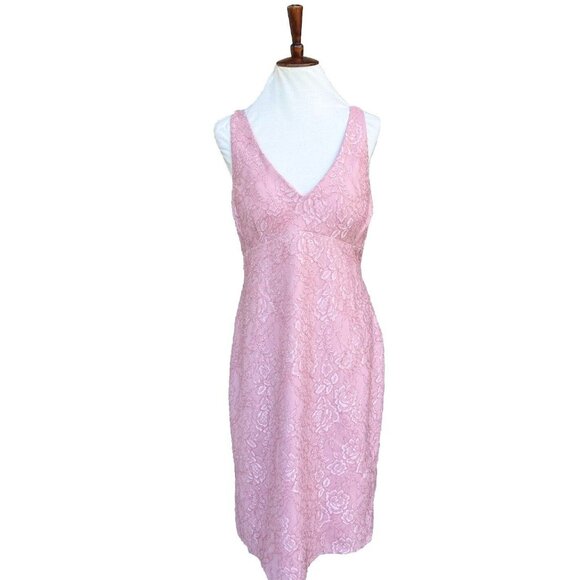 Marina Womens Pink Sleeveless V neck Back Cutout Lace Dress Size 14 - Picture 1 of 16